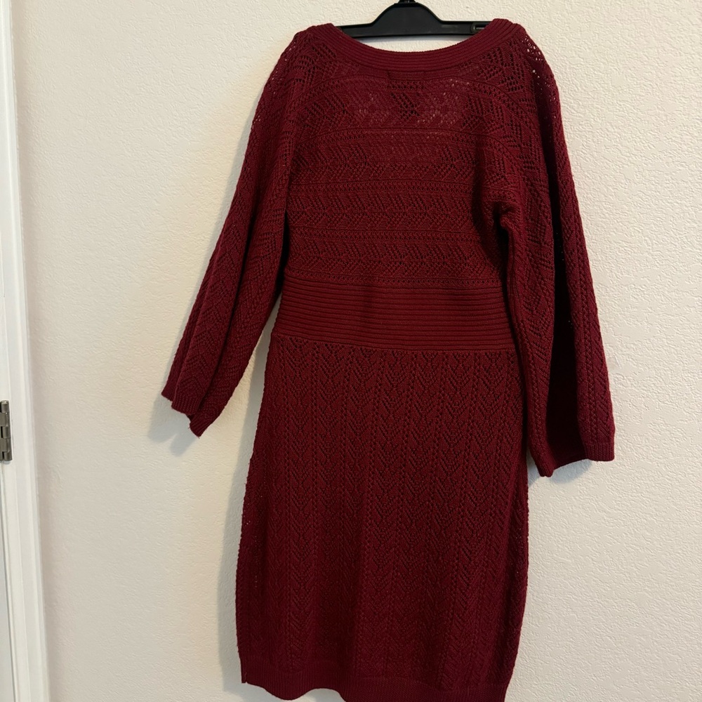 Adrianna Papell Knit 100% Merino Wool Lined Sweater Dress in Deep Red. S… - Picture 11 of 15